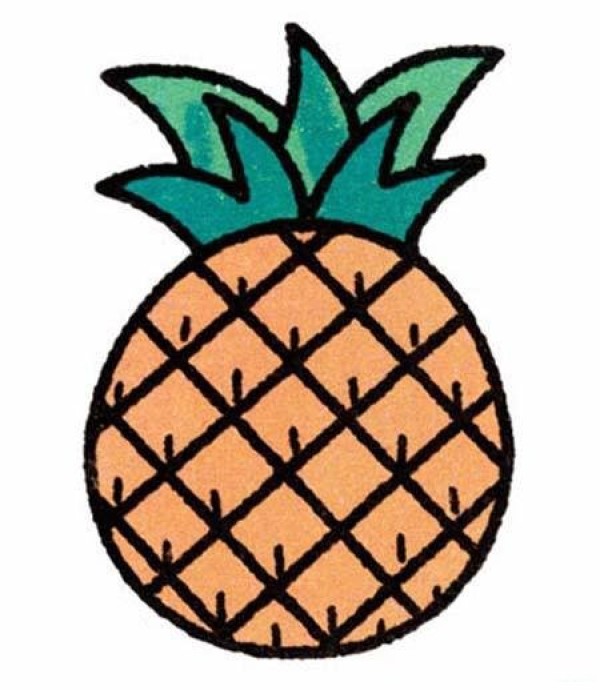 Childrens simple picture of colorful pineapple