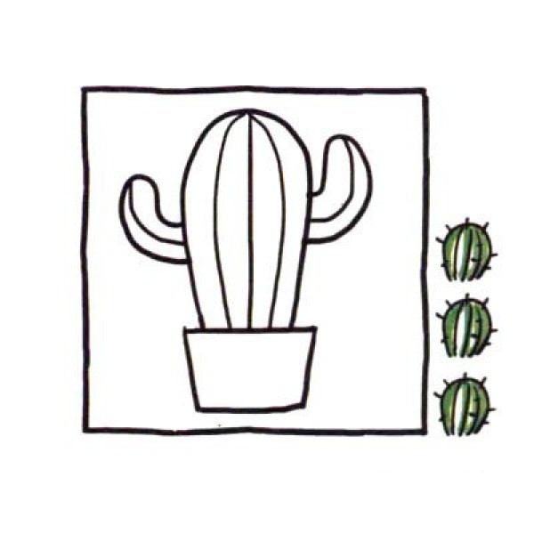 Draw a cute simple drawing of a tall and handsome cactus in four steps