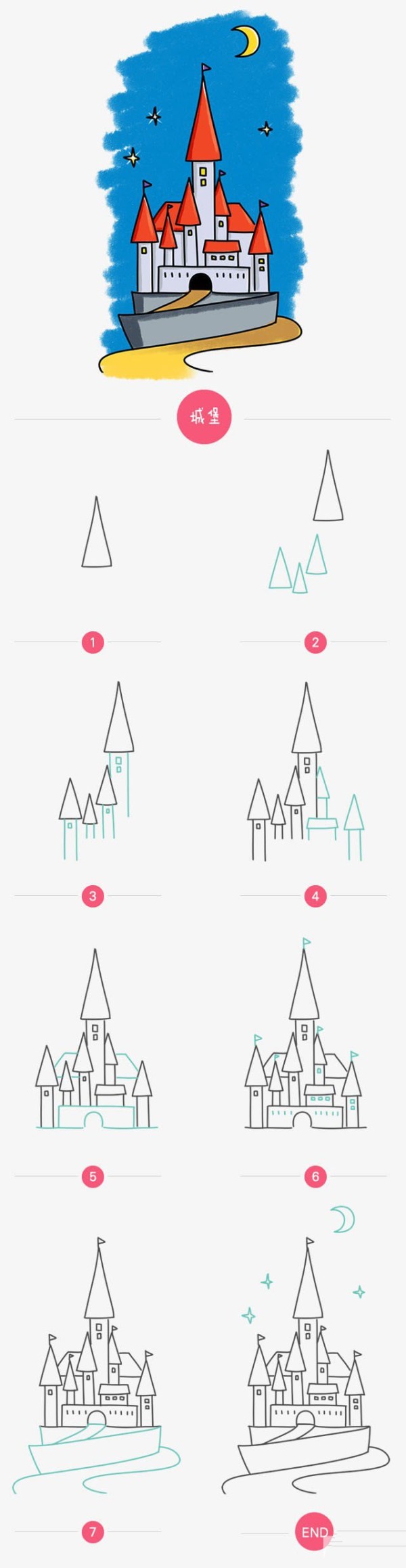 How to draw beautiful castle with simple strokes