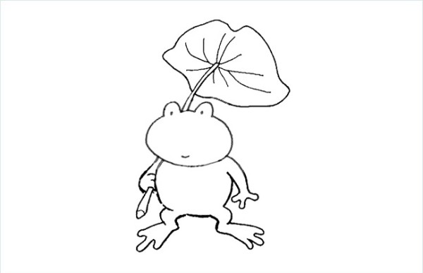 Simple picture of little frog carrying lotus leaf