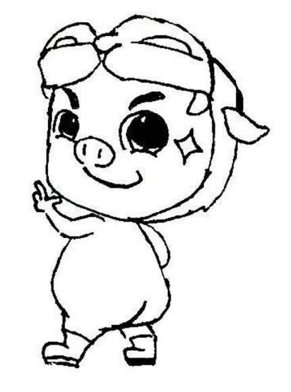 Childrens cute pig man simple drawing picture