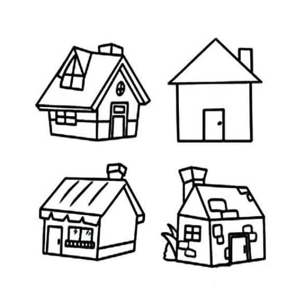 Several simple drawings of small houses