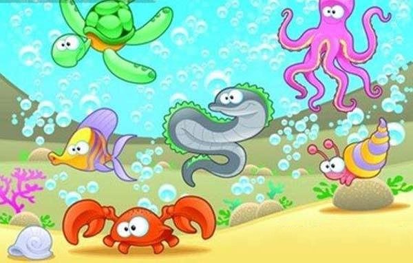 A complete collection of color simple drawing pictures in the ocean world