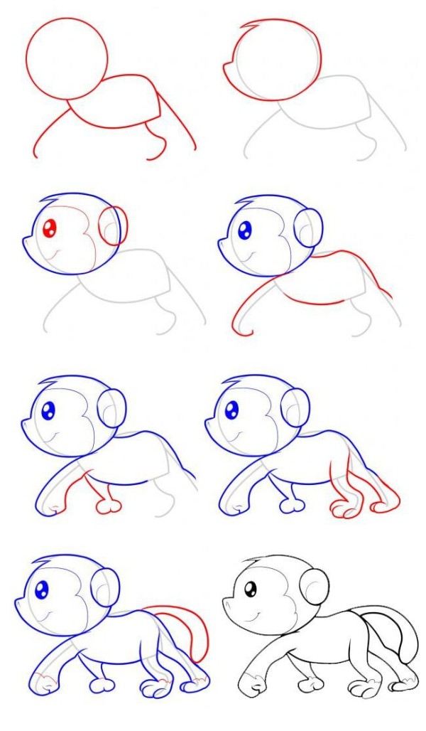 Simple drawing tutorial crawling monkey