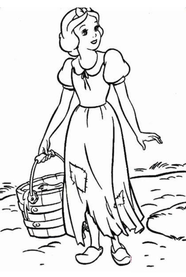 Simple drawing pictures of Snow White for children: Snow White doing farm work