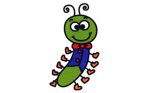 Simple drawing of a small caterpillar wearing a suit