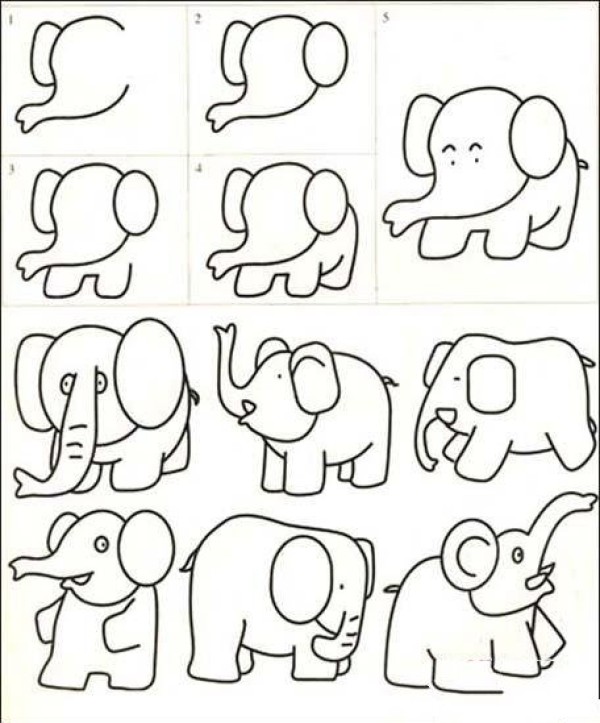 Elephant simple drawing tutorial steps