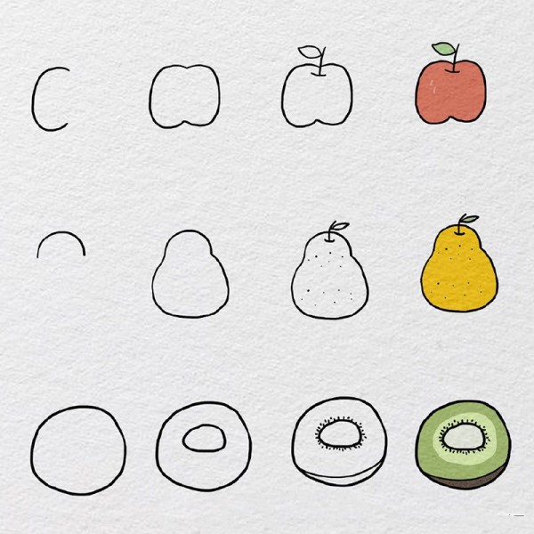 A set of fruit simple drawing tutorials