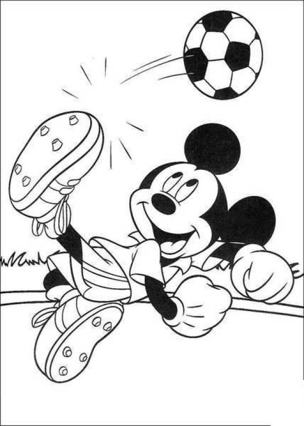 Cartoon Mickey Mouse simple drawing: Mickey Mouse playing football