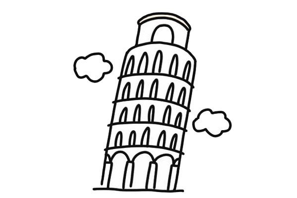 Leaning Tower of Pisa simple drawing steps