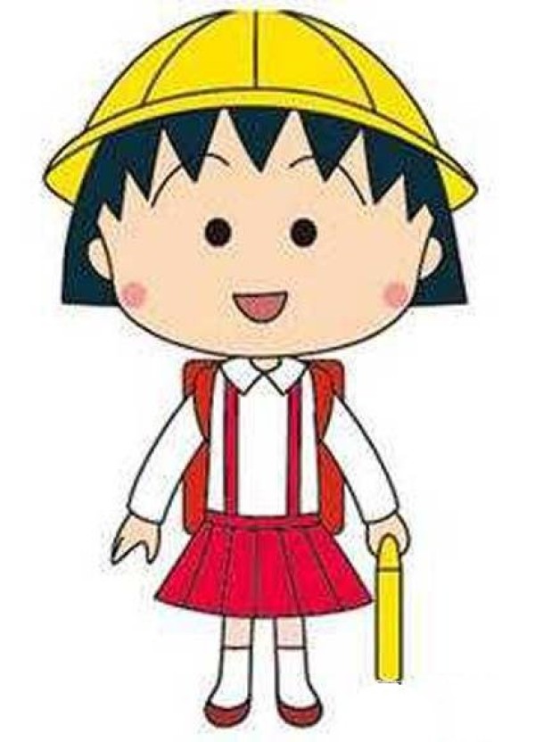 Simple picture of primary school student colorful Chibi Maruko-chan going to school