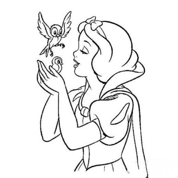 Childrens simple drawing pictures of Snow White and the bird