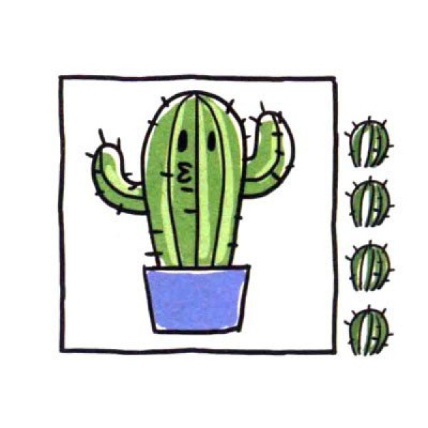 Draw a cute simple drawing of a tall and handsome cactus in four steps