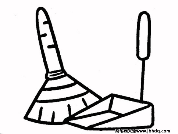 Simple drawings of cleaning tools: broom and dustpan