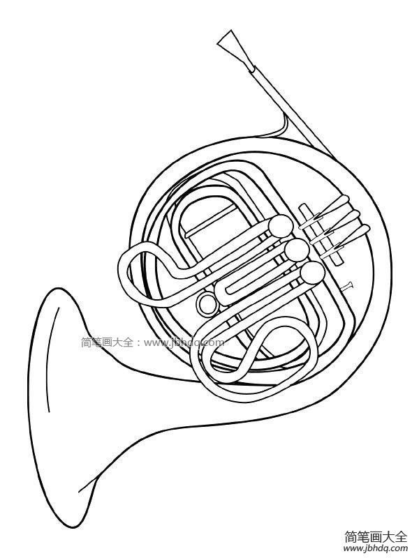 Simple drawing picture of Western musical instrument French horn