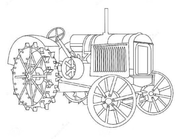 Primary school students' simple drawings of agricultural machinery and tractors