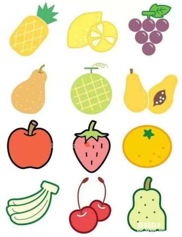 Childrens simple drawing pictures of colorful fruits