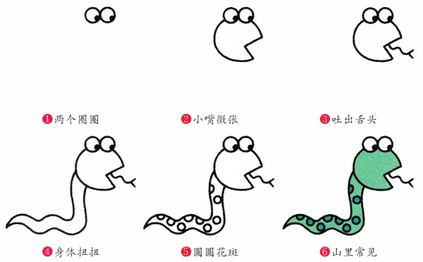 How to draw a snake with simple strokes for children