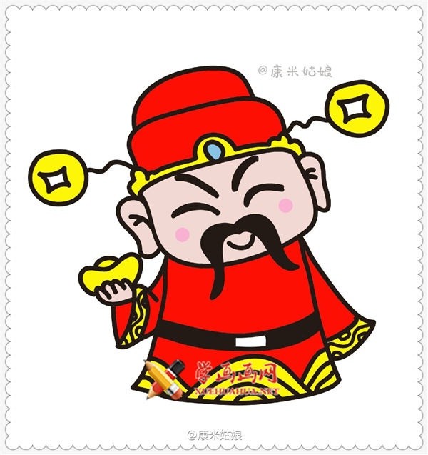 Cartoon character simple drawing work God of Wealth