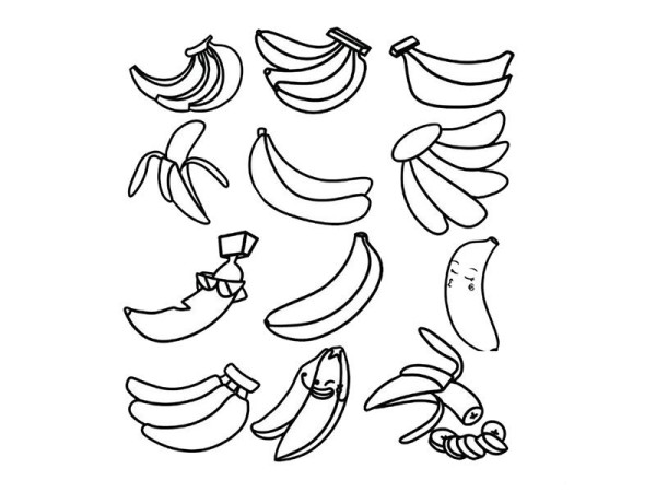 Complete collection of simple strokes of banana