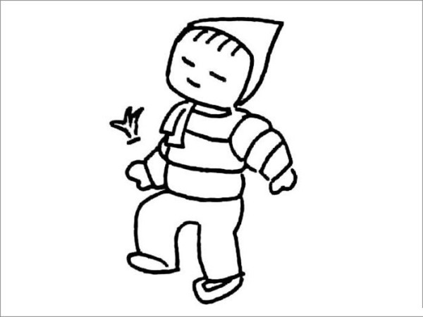 Simple drawing of little girl kicking shuttlecock