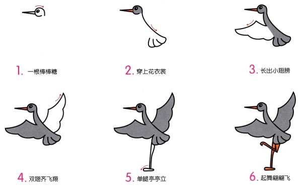 How to draw red-crowned crane in simple strokes