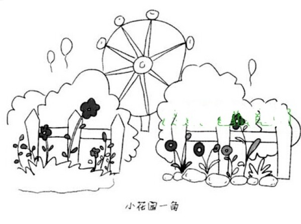 Simple drawing of spring scenery in the park A Corner of the Garden