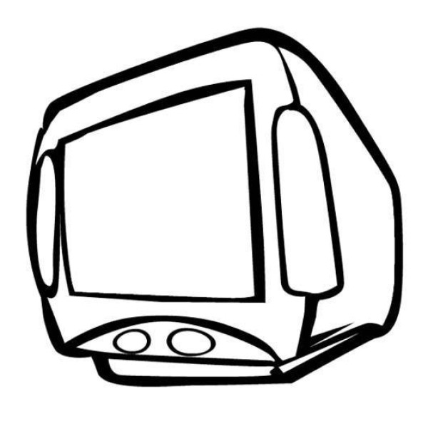 Childrens simple drawing picture of old-fashioned desktop computer screen