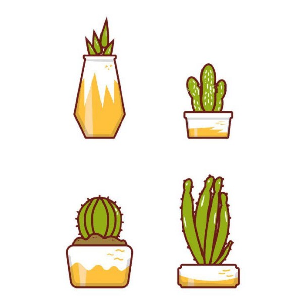 A simple drawing of a wave of fleshy potted plants