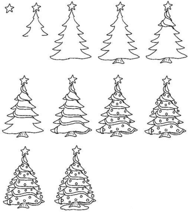 Christmas tree simple drawing tutorial