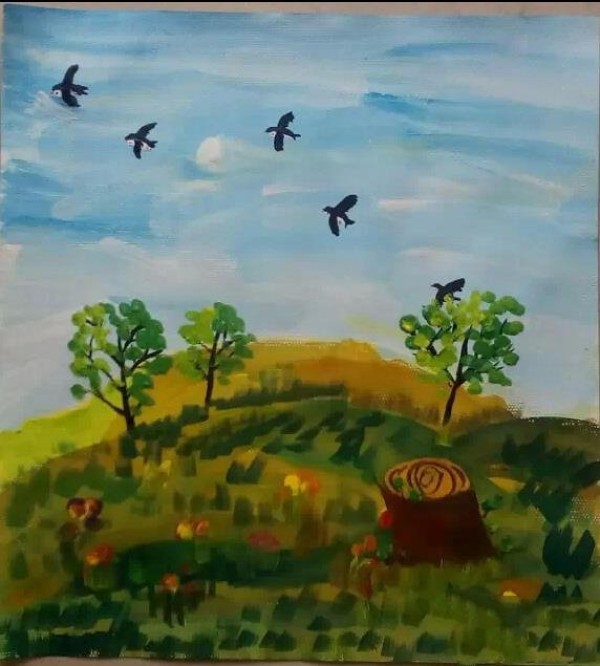 Childrens drawing of a bird without a home