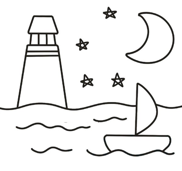 Sailing ship and lighthouse