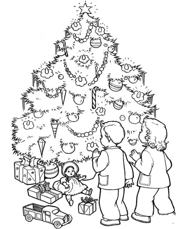 A set of simple drawing pictures of Christmas trees