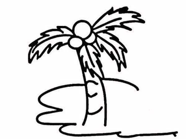 Simple drawing picture of tall coconut trees on the beach