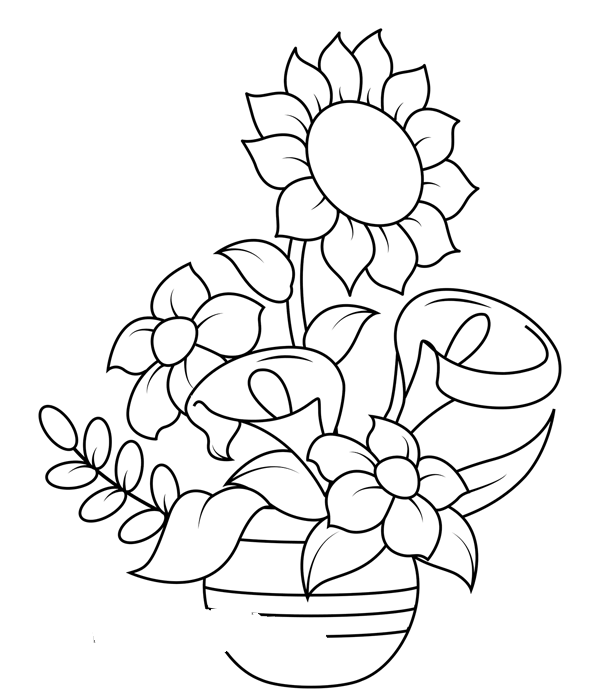 Simple drawing of sunflower and calla lily flower arrangement picture