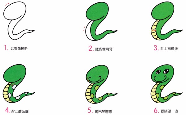 How to draw a green snake with simple strokes