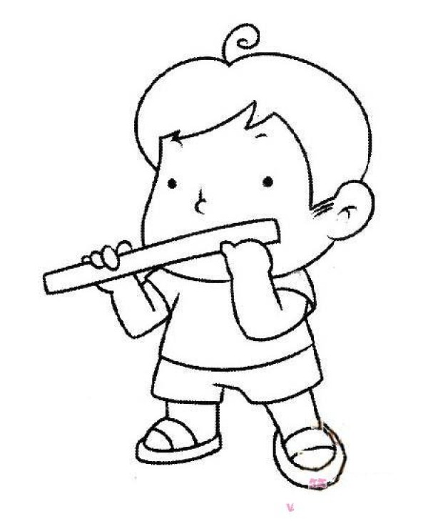 Simple drawing picture of children playing flute