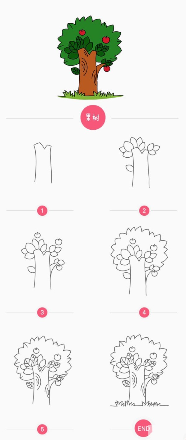 How to draw fruit trees in simple strokes