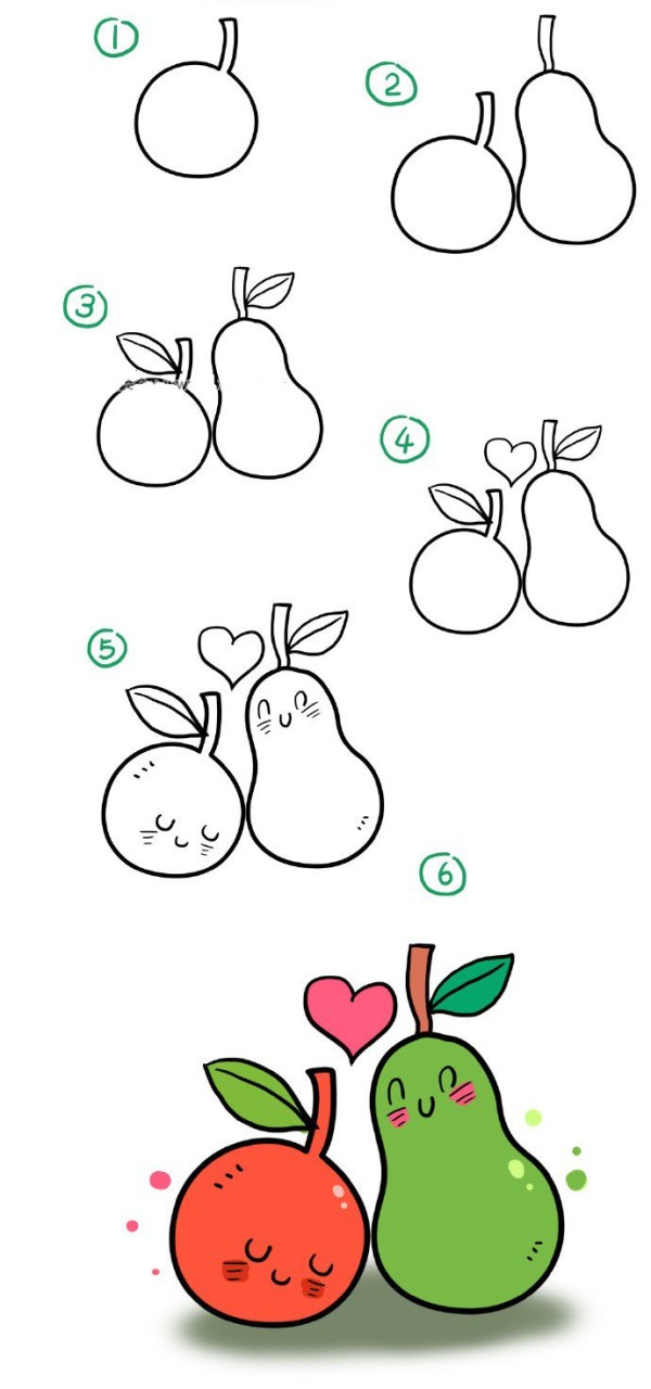 Mr. Pear and Miss Orange simple drawing tutorial