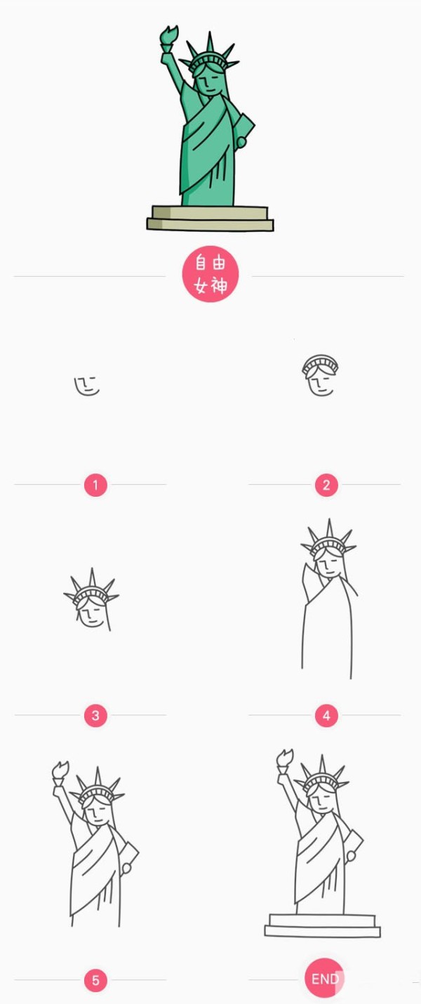 How to draw the Statue of Liberty with simple strokes