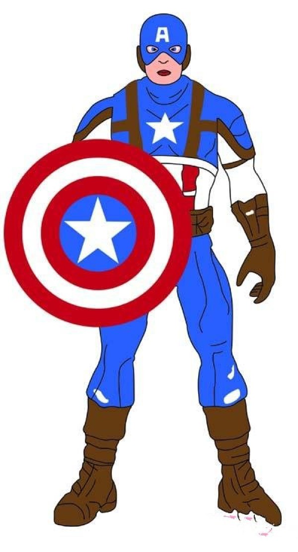 Childrens color Captain America front simple drawing picture