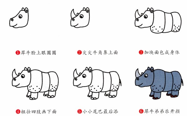 How to draw a cartoon rhinoceros in simple strokes