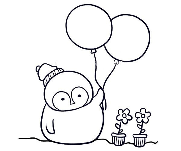 Cute penguin holding balloon