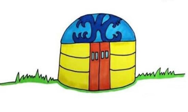 A complete picture collection of simple drawings of colorful yurts for primary school students