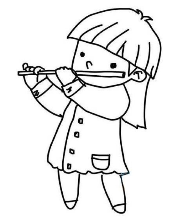 Simple drawing picture of little girl playing flute