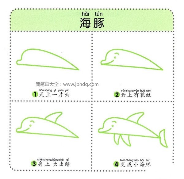 Simple drawing tutorial of marine life for young children - dolphin