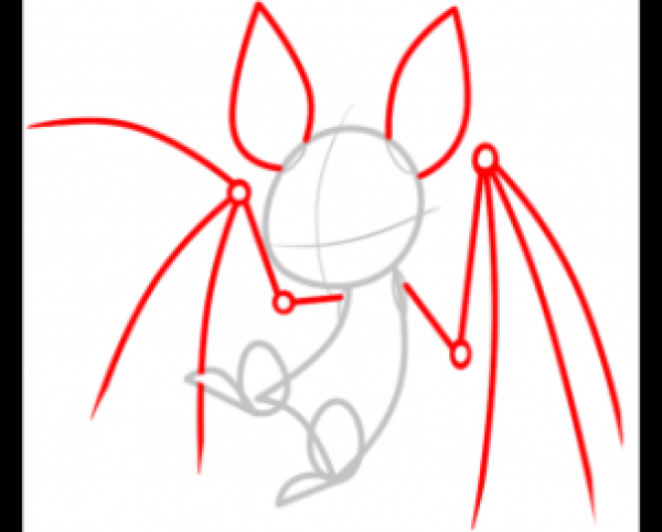 Step-by-step drawing of bat with simple strokes