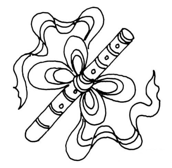 Simple drawing picture of six-hole transverse flute