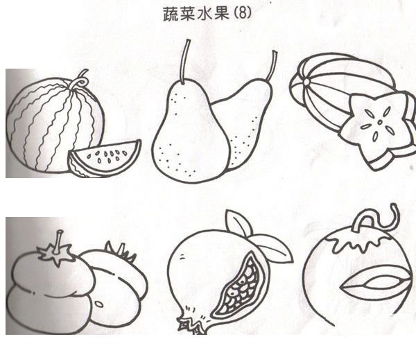 Simple drawing of vegetarian vegetables and fruits