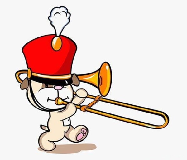 Colored cartoon bear playing trombone simple picture